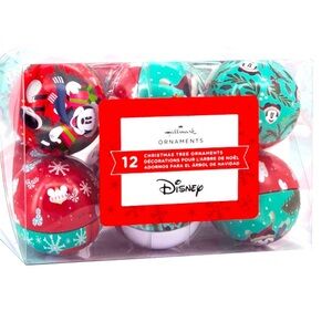 Hallmark Disney Mickey and Minnie Tin Ball Christmas Ornaments, Set of 12 NWT